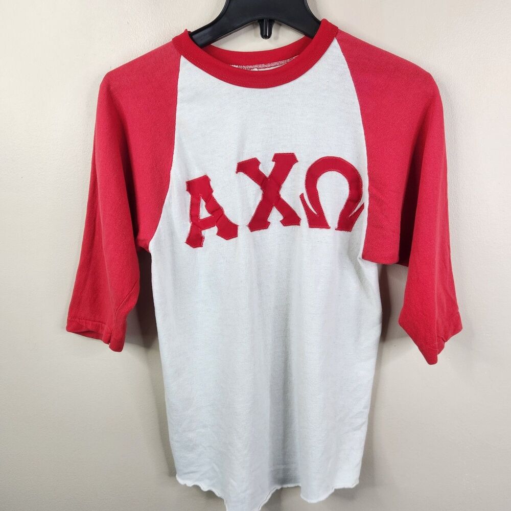 Russell Mills Inc Vintage Womens 1970s Alpha Chi Omega Raglan Crewneck Tee M